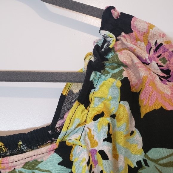 Who What Wear Garden Floral Bardot Top Cropped Linen Blend Size Medium - Picture 4 of 15